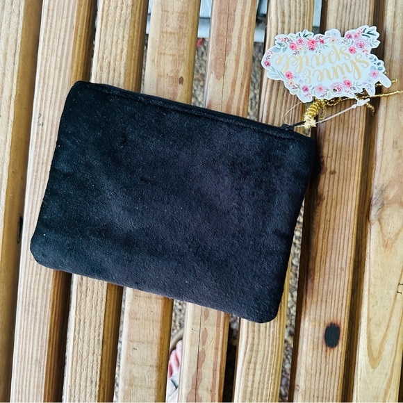 India Black Velvet Floral Embroidery Beaded Zipper Makeup Bag Coin Purse Boho - Picture 6 of 10